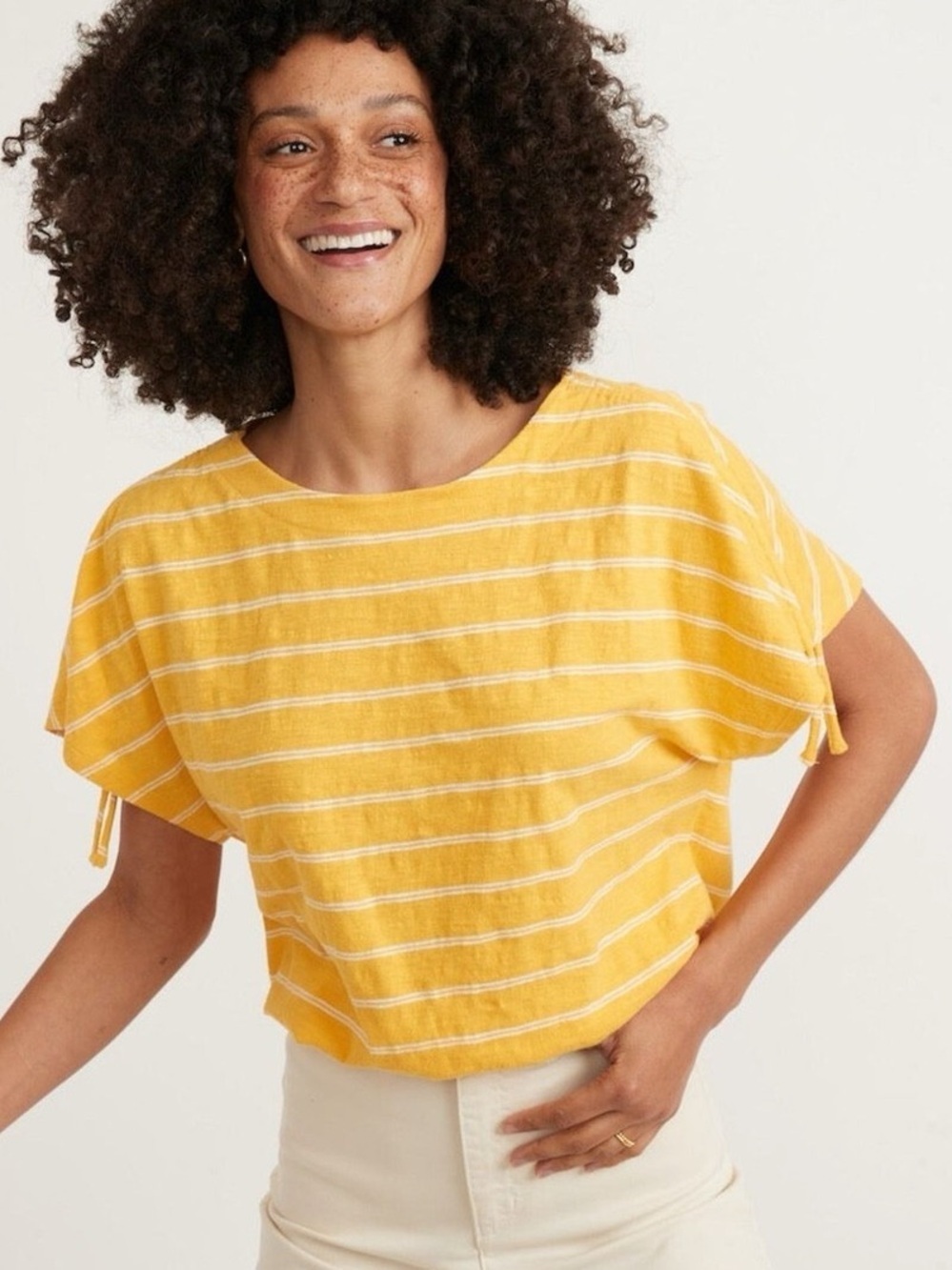 Marine Layer Yellow Striped Boatneck Blaine Tee Size Small